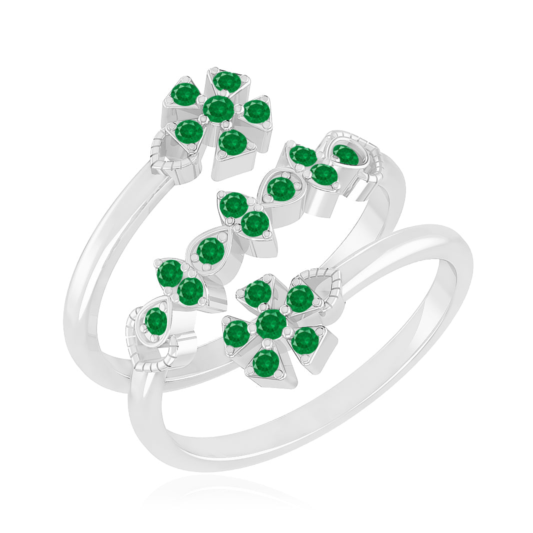 Floral Bypass Ring | Sterling Silver Birthstone Ring | Genuine Gemstone & Diamond Studded Ring | Personalized Promise Ring | Gift for Her