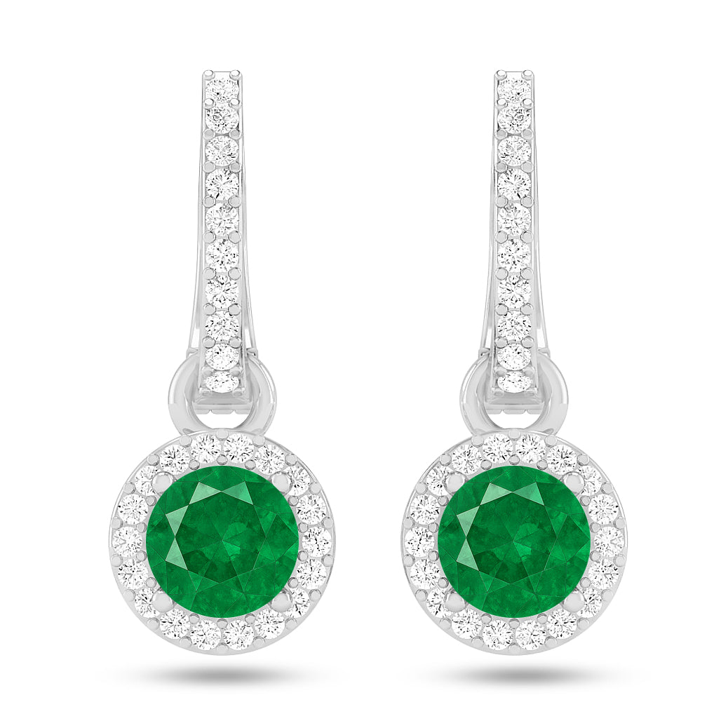 Round Halo Drop Earrings | 925 Sterling Silver Birthstone Stud Earrings | Diamond Accent Gemstone Earrings | 15 Birthstone Options | Gift for Women