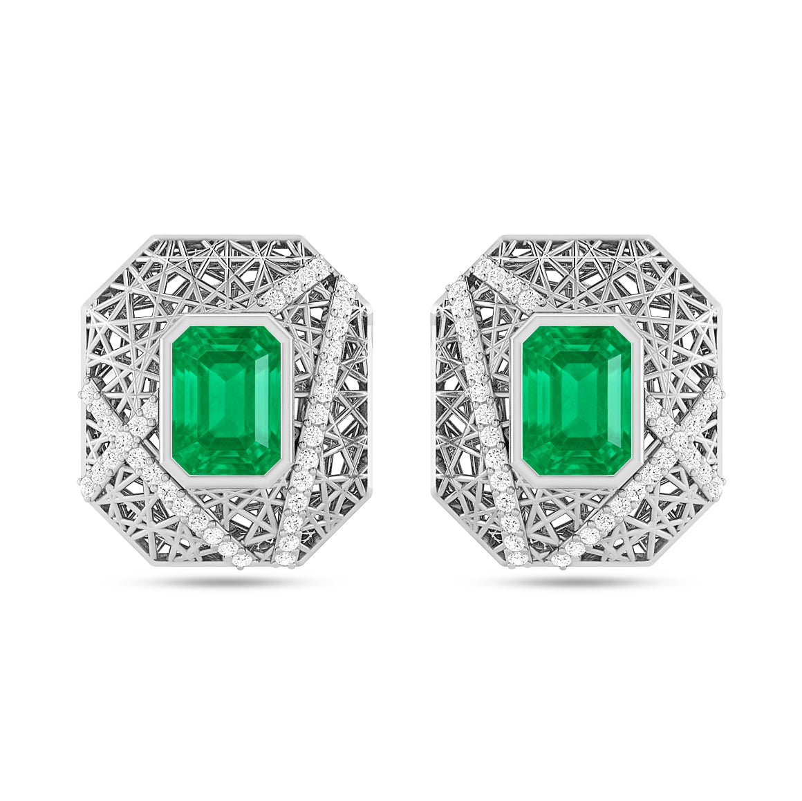 Art Deco Geometric Stud Earrings | 925 Sterling Silver Birthstone Stud Earrings | Diamond Accent Gemstone Earrings | 15 Birthstone Options | Gift for Women