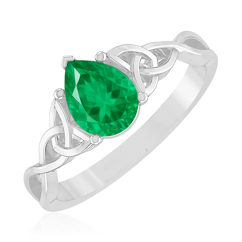 Celtic Knot Pear Solitaire Ring | Sterling Silver Birthstone Ring | Genuine Gemstone Studded Ring | Personalized Promise Ring | Gift for Her