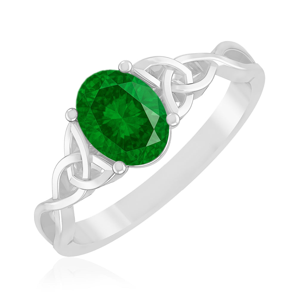 Celtic Knot Oval Solitaire Ring | Sterling Silver Birthstone Ring | Genuine Gemstone Studded Ring | Personalized Promise Ring | Gift for Her