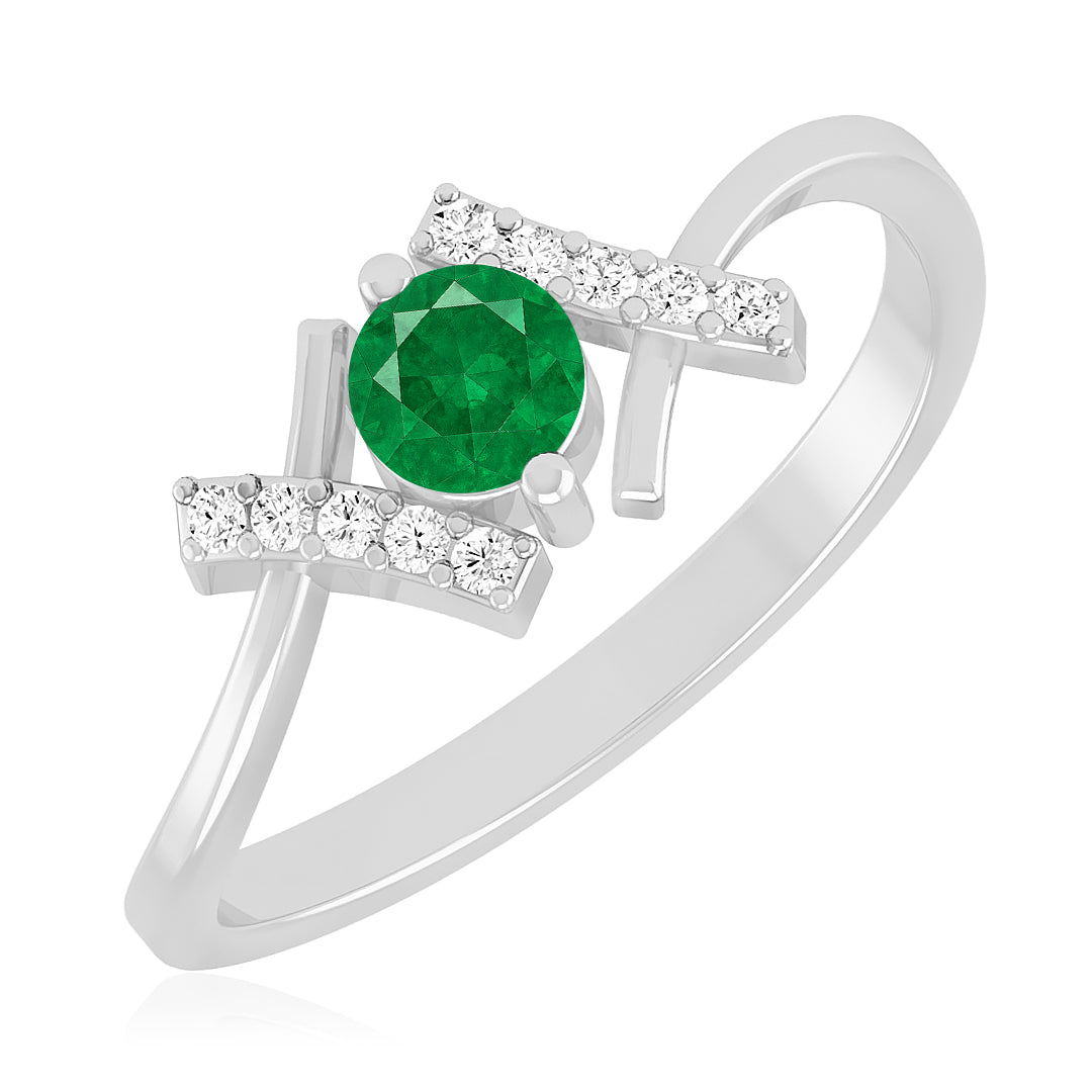 Modern Bypass Solitaire Ring | Sterling Silver Birthstone Ring | Genuine Gemstone & Diamond Studded Ring | Personalized Promise Ring | Gift for Her