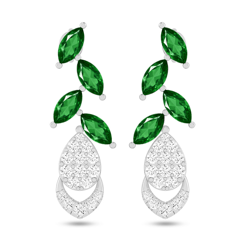 Nature-Inspired Leaf Drop Earrings | 925 Sterling Silver Birthstone Stud Earrings | Diamond Accent Gemstone Earrings | 15 Birthstone Options | Gift for Women