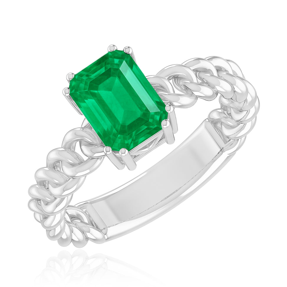Chain Link Solitaire Ring | Sterling Silver Birthstone Ring | Genuine Gemstone Studded Ring | Personalized Promise Ring | Gift for Her