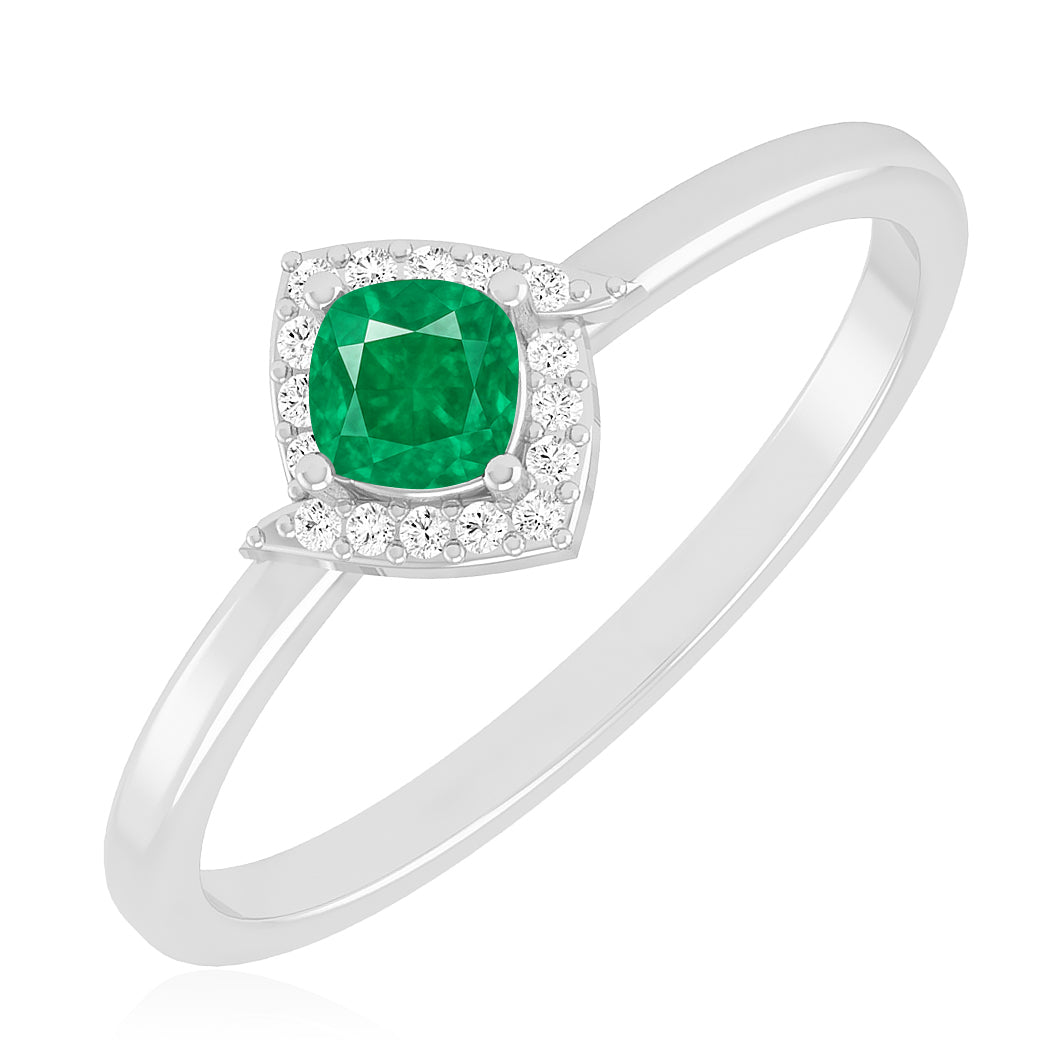 Cushion Halo Solitaire Ring | Sterling Silver Birthstone Ring | Genuine Gemstone & Diamond Studded Ring | Personalized Promise Ring | Gift for Her