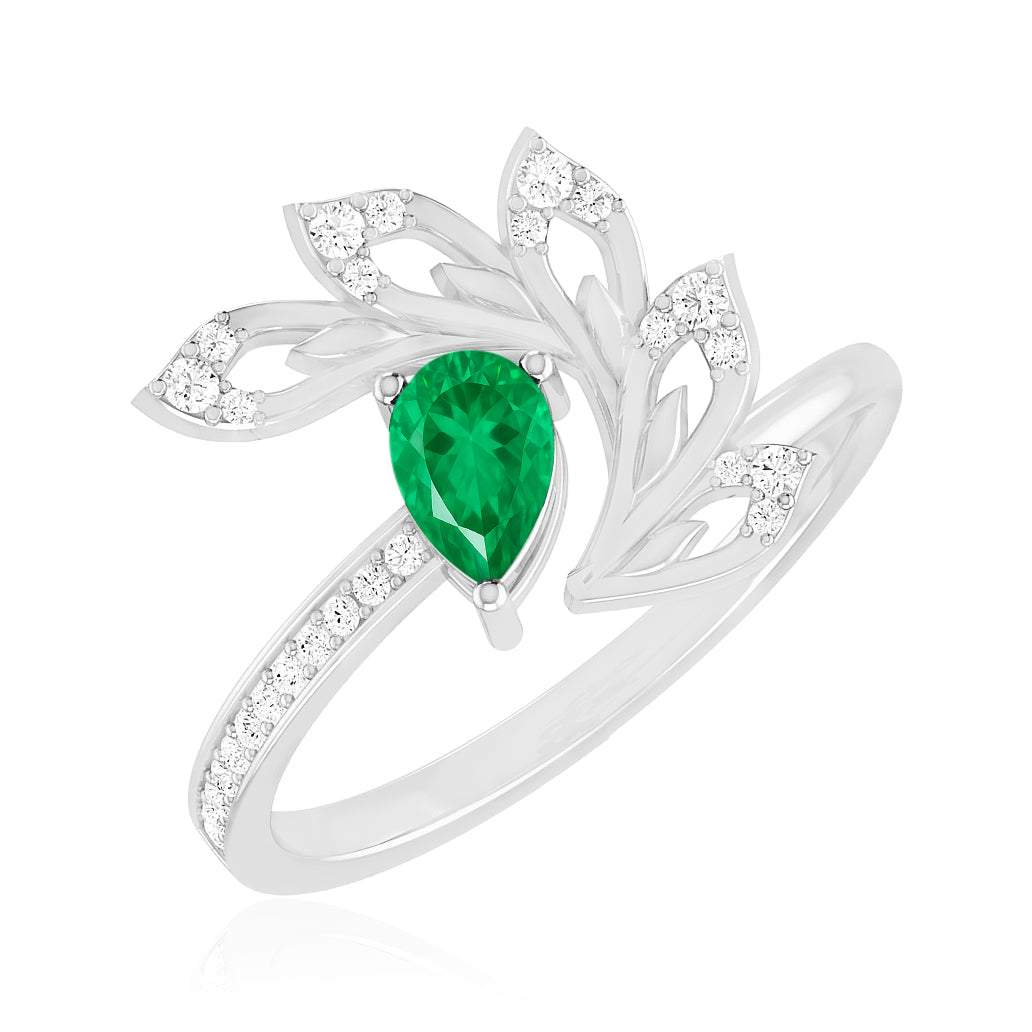 Nature Inspired Leaf Ring | Sterling Silver Birthstone Ring | Genuine Gemstone & Diamond Studded Ring | Personalized Promise Ring | Gift for Her