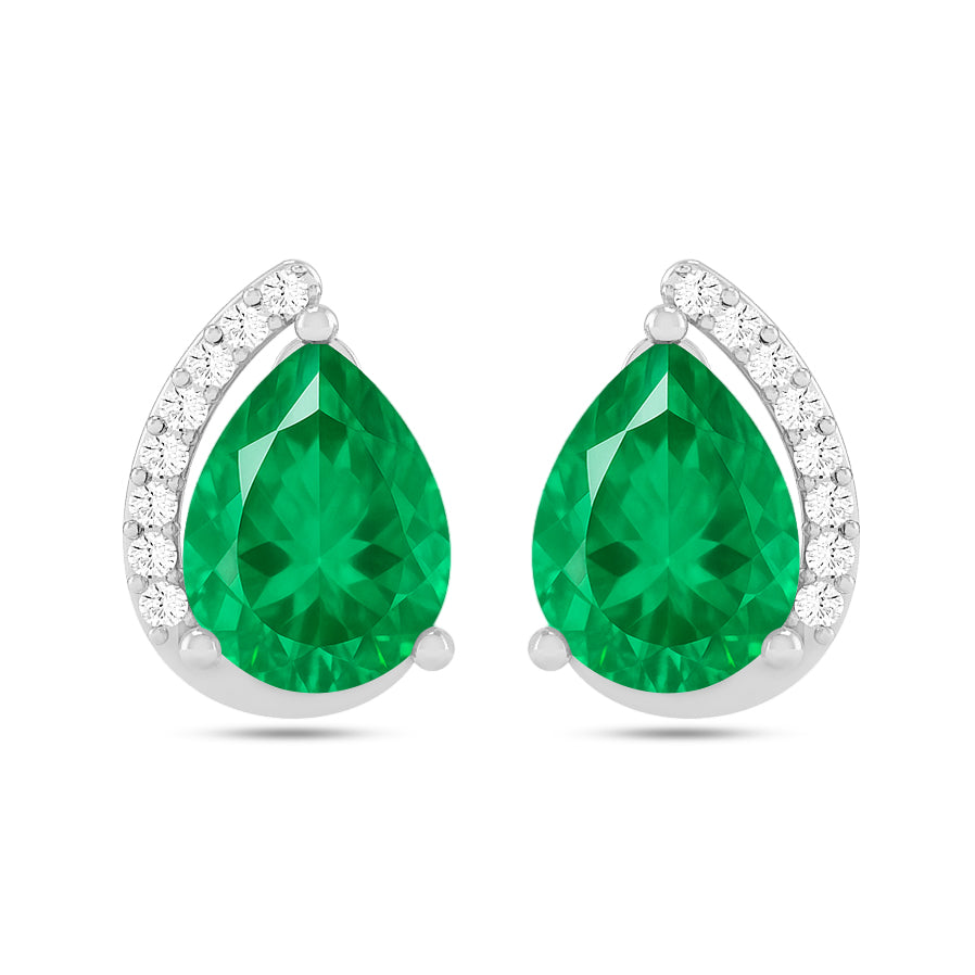 Pear Solitaire Stud Earrings | 925 Sterling Silver Birthstone Stud Earrings | Diamond Accent Gemstone Earrings | 15 Birthstone Options | Gift for Women