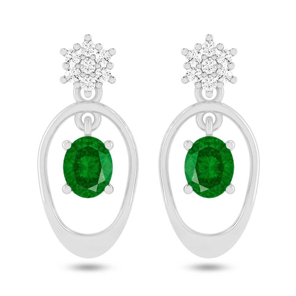 Open Oval Drop Earrings | 925 Sterling Silver Birthstone Stud Earrings | Diamond Accent Gemstone Earrings | 15 Birthstone Options | Gift for Women