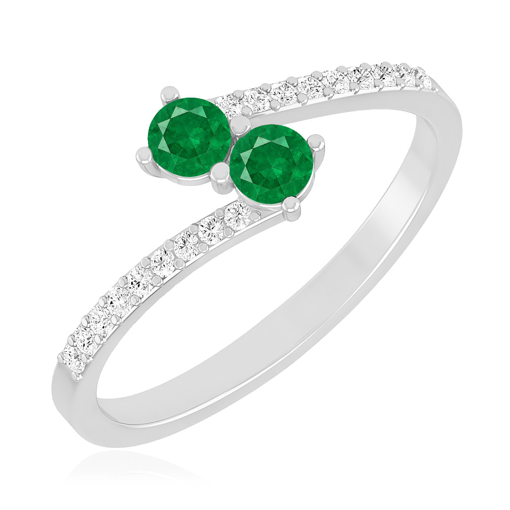 Toi et Moi Ring | Sterling Silver Birthstone Ring | Genuine Gemstone & Diamond Studded Ring | Personalized Promise Ring | Gift for Her