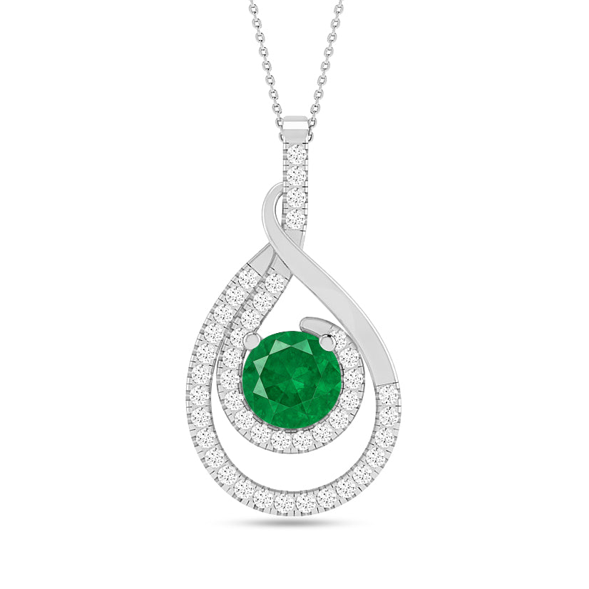 Teardrop Swirl Halo Pendant | Starburst Pendant | Heart Knot Teardrop Pendant | Sterling Silver Birthstone Necklace | Diamond Accent | Adjustable Chain | 15 Gemstone Choices
