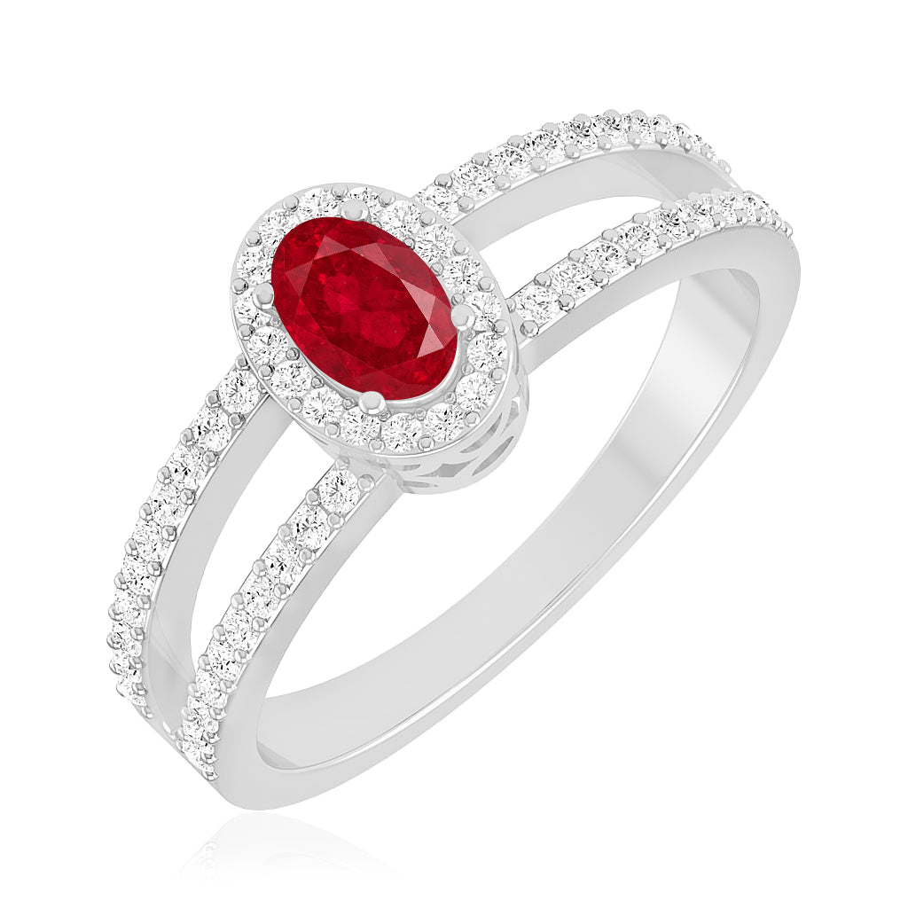 Halo Split Shank Ring | Sterling Silver Birthstone Ring | Genuine Gemstone & Diamond Studded Ring | Personalized Promise Ring | Gift for Her