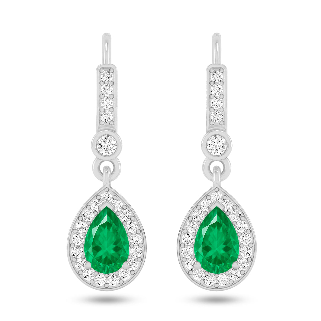 Pear Halo Drop Earrings | 925 Sterling Silver Birthstone Stud Earrings | Diamond Accent Gemstone Earrings | 15 Birthstone Options | Gift for Women