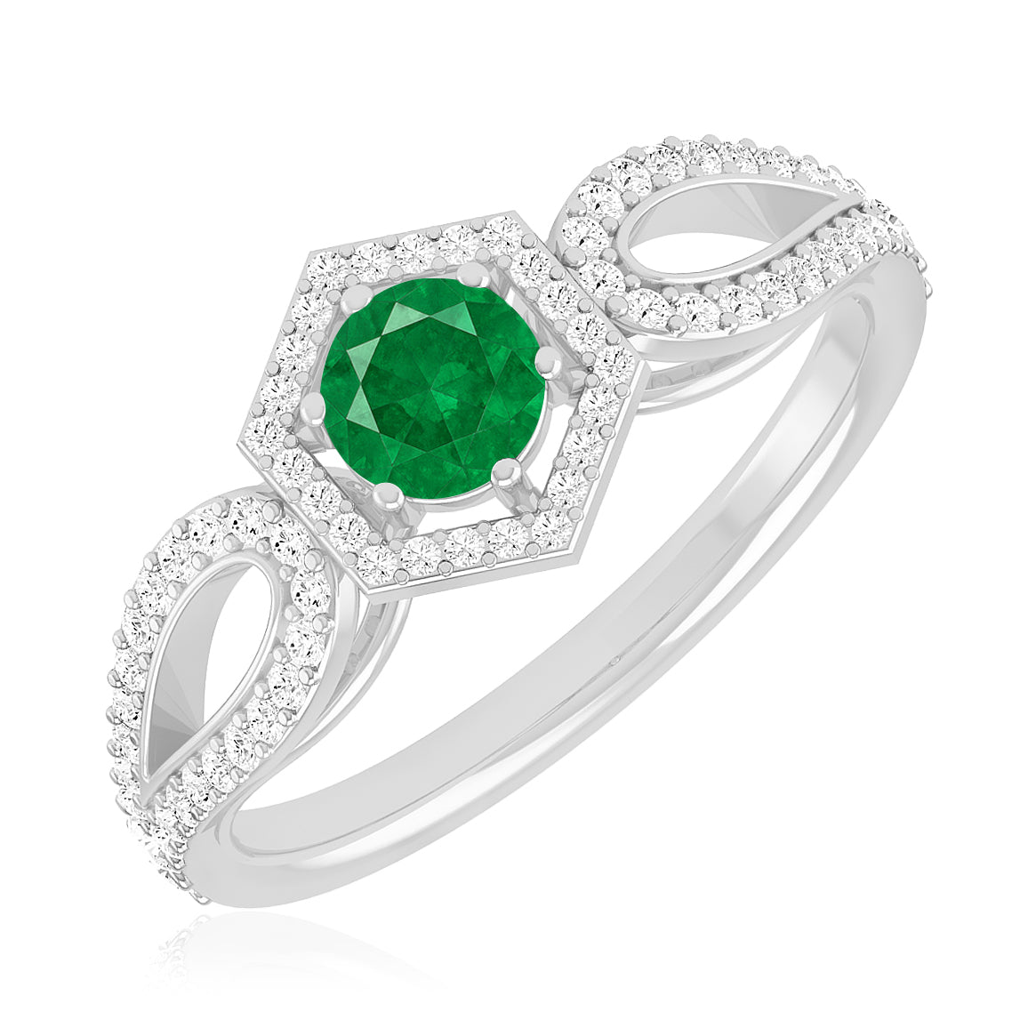 Hexagon Halo Solitaire Ring | Sterling Silver Birthstone Ring | Genuine Gemstone & Diamond Studded Ring | Personalized Promise Ring | Gift for Her