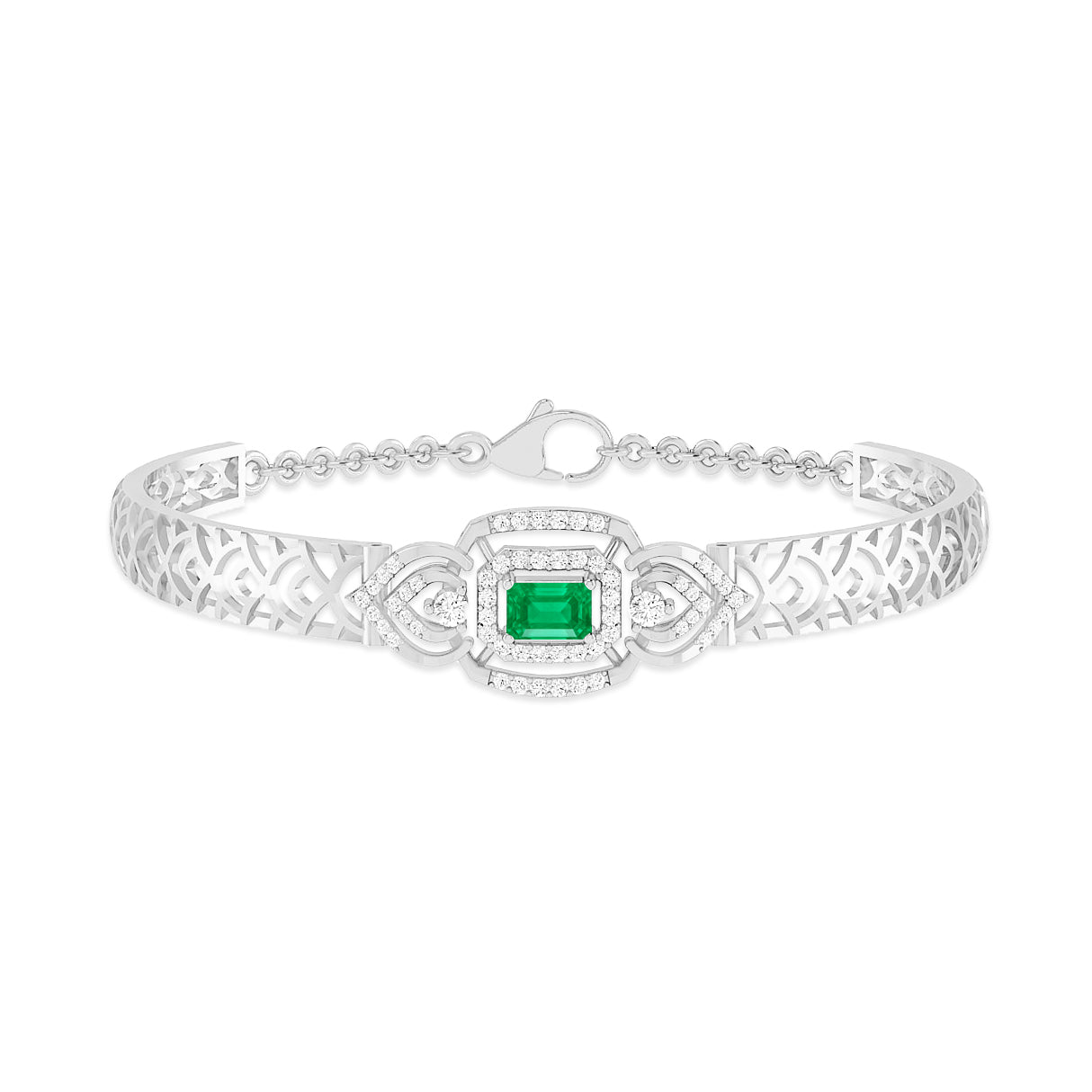 Art Deco Cuff Bracelet| Sterling Silver Birthstone Bracelet | Adjustable Chain | 15 Gemstone Choices | Personalized Gemstone Bracelet Floral Vine Bracelet Canter piece