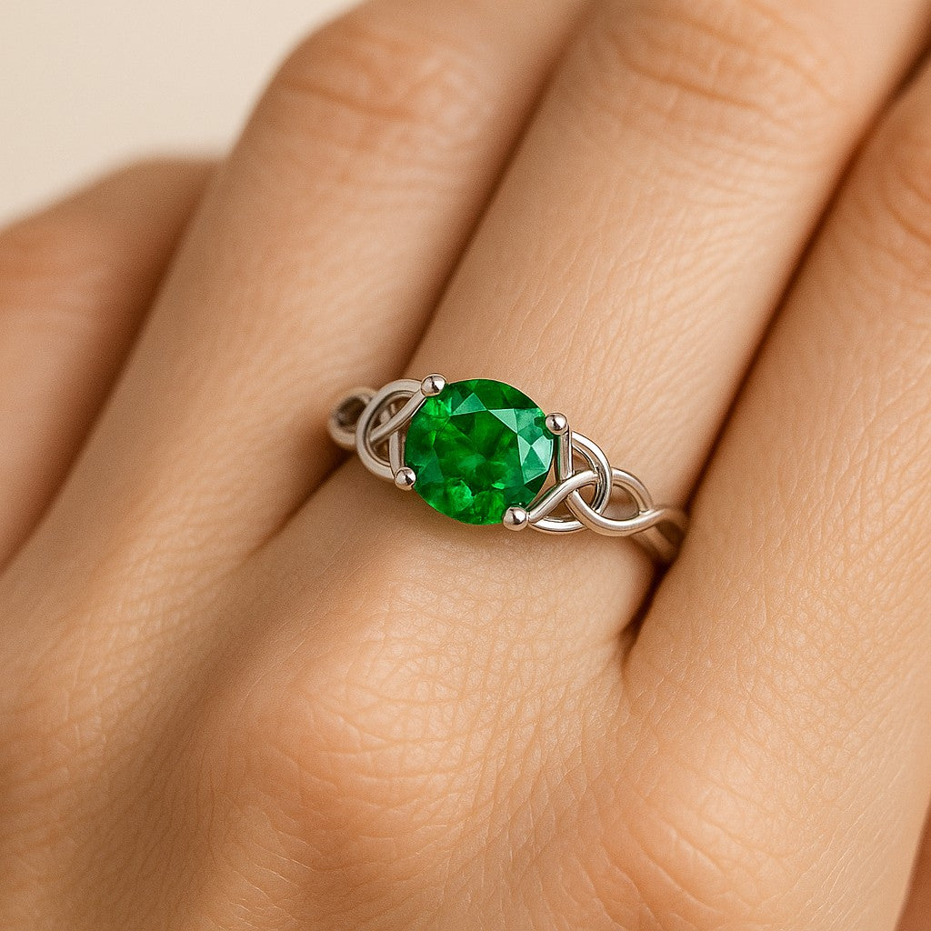 Celtic Knot Ring | Sterling Silver Birthstone Ring | Genuine Gemstone & Diamond Studded Ring | Personalized Promise Ring | Gift for Her
