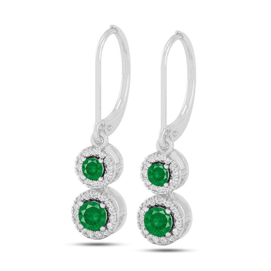 Double Halo Lever back Drop Earrings | 925 Sterling Silver Birthstone Stud Earrings | Diamond Accent Gemstone Earrings | 15 Birthstone Options | Gift for Women