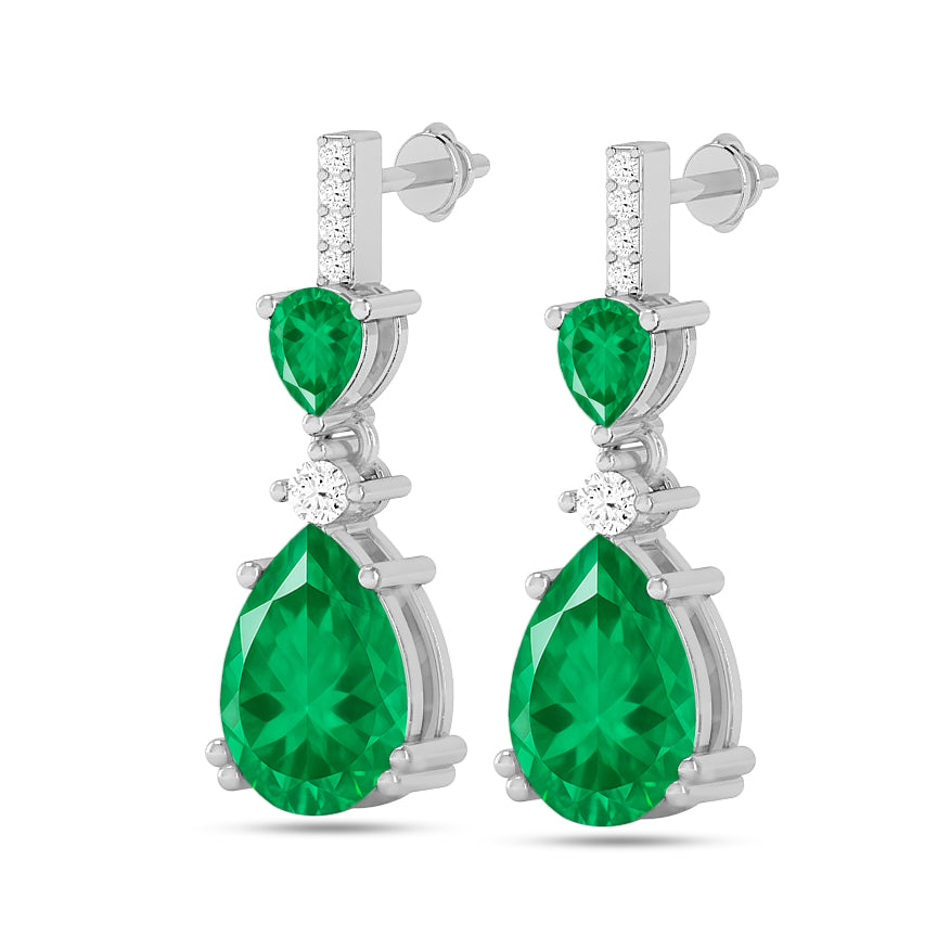 Three-Stone Drop Earrings | 925 Sterling Silver Birthstone Stud Earrings | Diamond Accent Gemstone Earrings | 15 Birthstone Options | Gift for Women