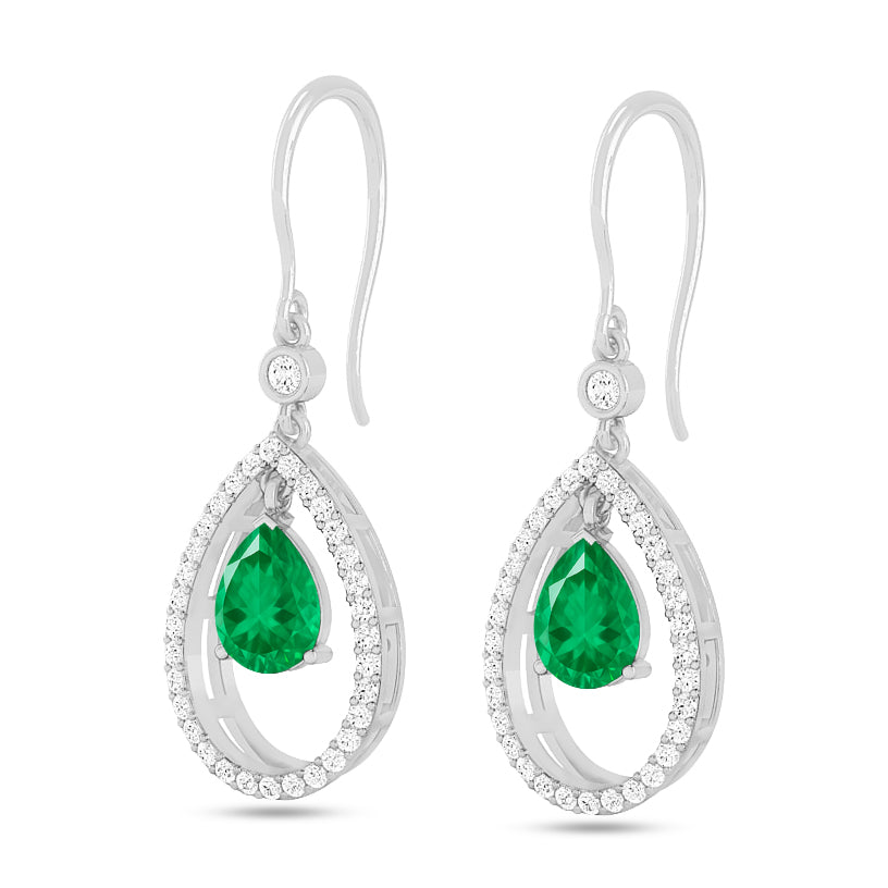 Floating Pear Drop Earrings | 925 Sterling Silver Birthstone Stud Earrings | Diamond Accent Gemstone Earrings | 15 Birthstone Options | Gift for Women