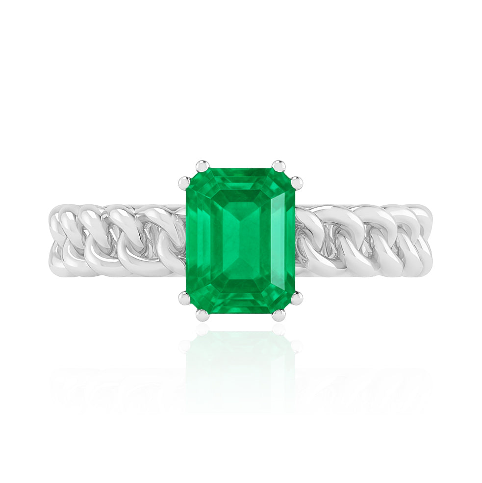 Chain Link Solitaire Ring | Sterling Silver Birthstone Ring | Genuine Gemstone Studded Ring | Personalized Promise Ring | Gift for Her