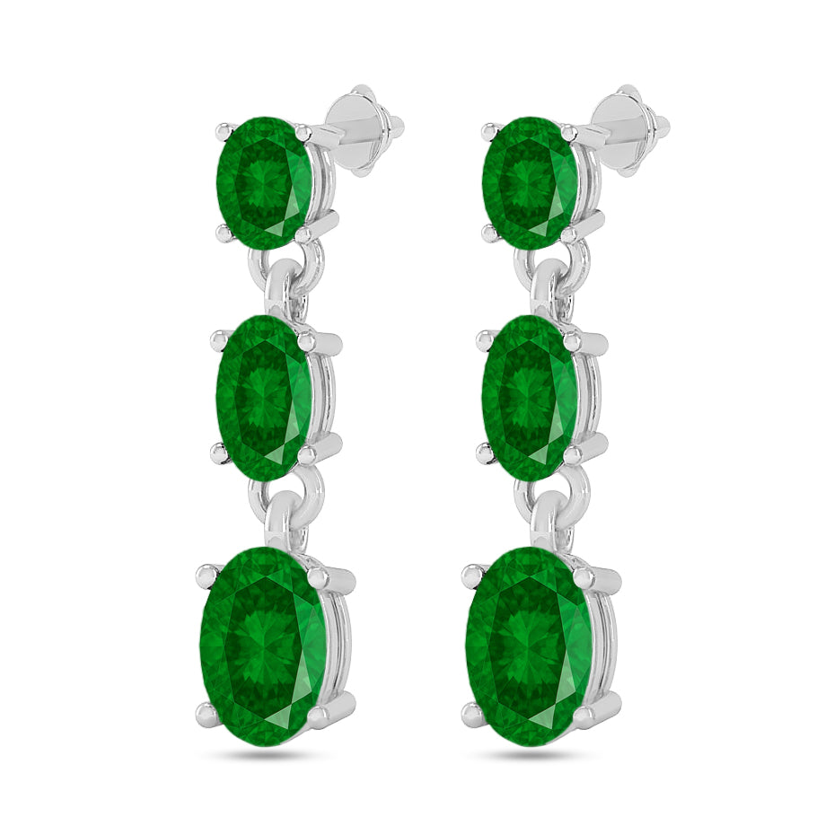 Three-Stone Drop Earrings | 925 Sterling Silver Birthstone Stud Earrings | Diamond Accent Gemstone Earrings | 15 Birthstone Options | Gift for Women