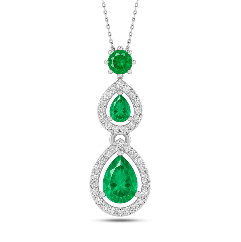 Double Pear Halo Drop Pendant | Sterling Silver Birthstone Necklace | Diamond Accent | Adjustable Chain | 15 Gemstone Choices