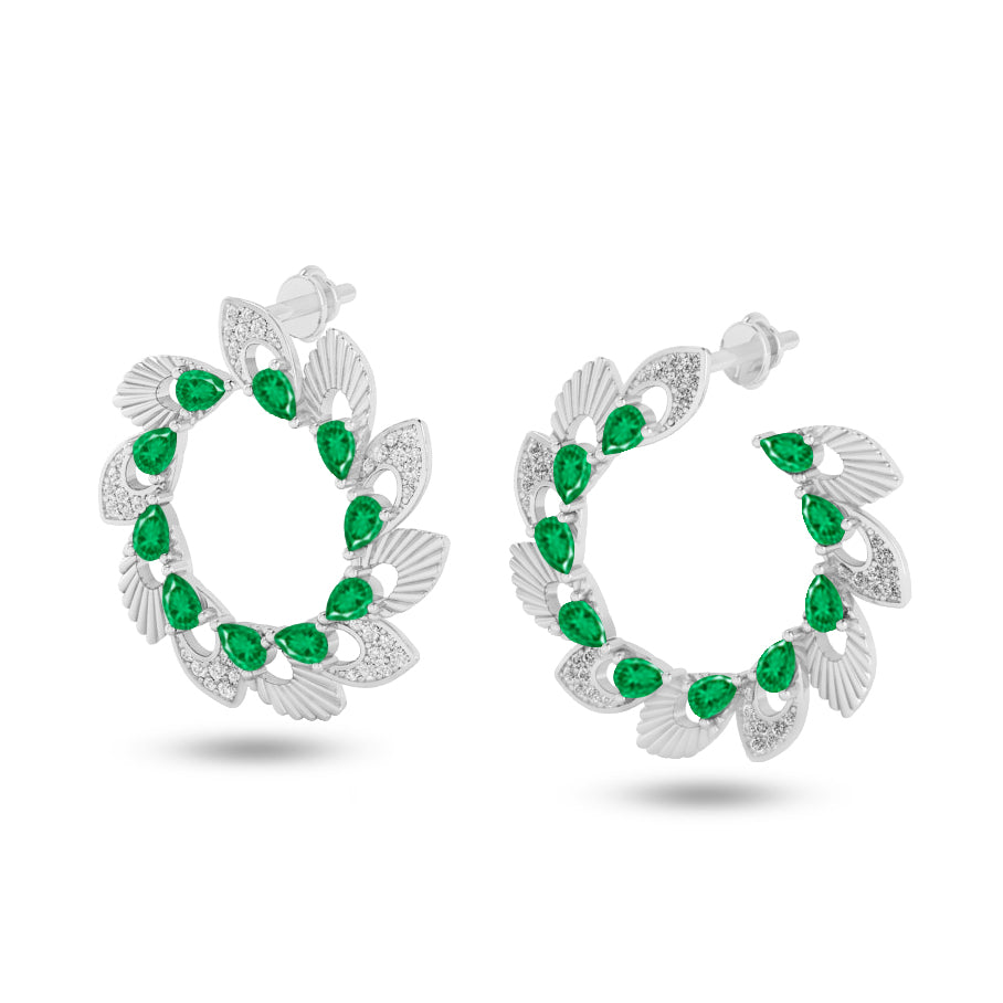 Floral Wreath Hoop Earrings | 925 Sterling Silver Birthstone Stud Earrings | Diamond Accent Gemstone Earrings | 15 Birthstone Options | Gift for Women