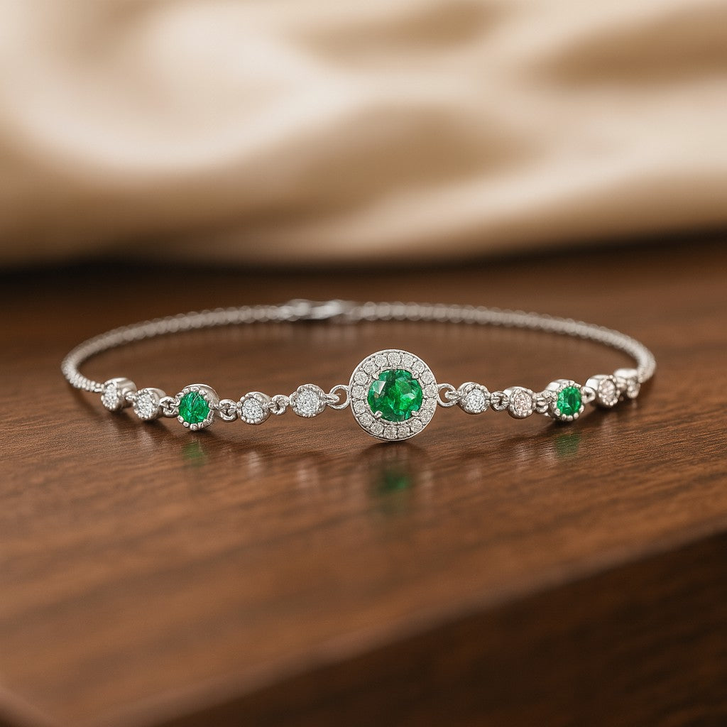 Halo Station Bracelet | Sterling Silver Birthstone Bracelet | Adjustable Chain | 15 Gemstone Choices | Personalized Gemstone Bracelet