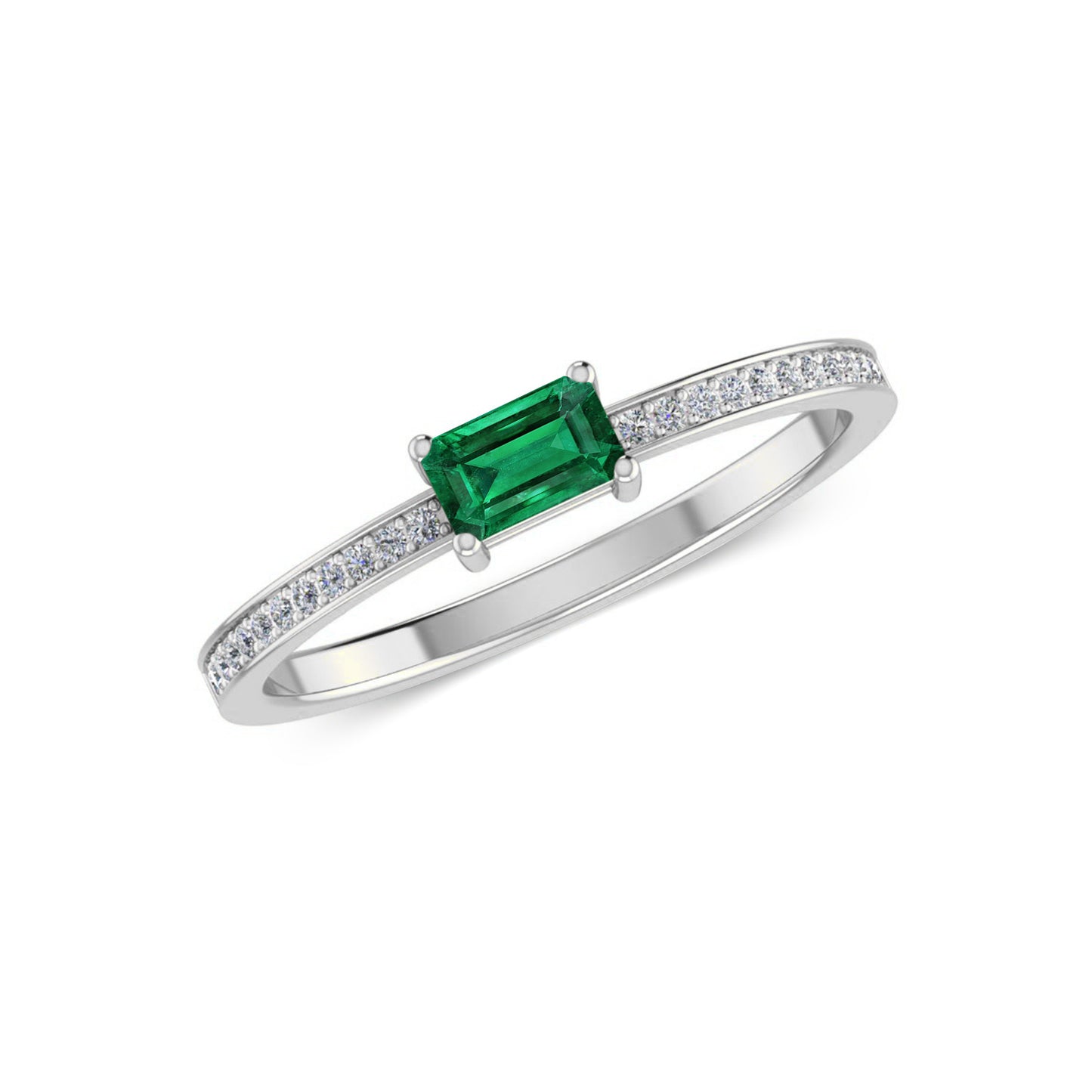 Baguette Solitaire Ring | Sterling Silver Birthstone Ring | Genuine Gemstone & Diamond Studded Ring | Personalized Promise Ring | Gift for Her