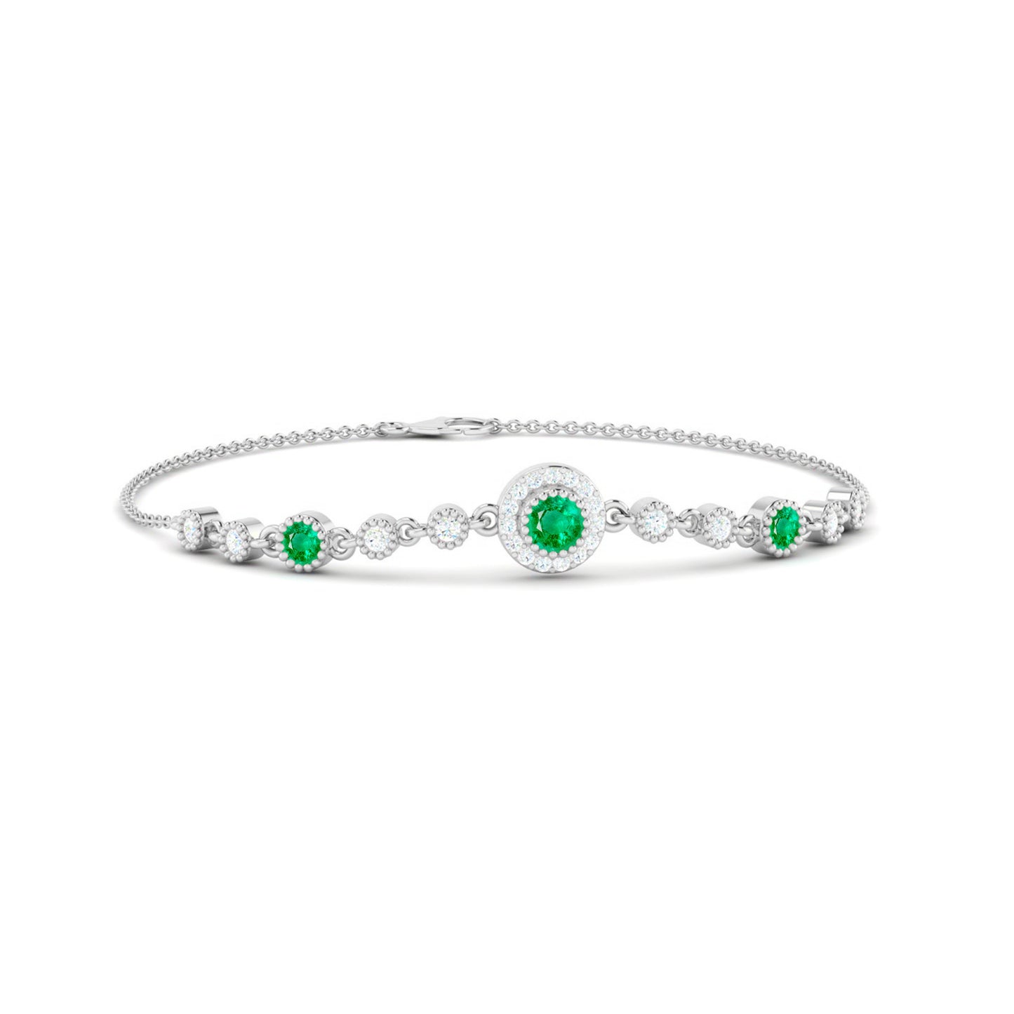 Halo Station Bracelet | Sterling Silver Birthstone Bracelet | Adjustable Chain | 15 Gemstone Choices | Personalized Gemstone Bracelet