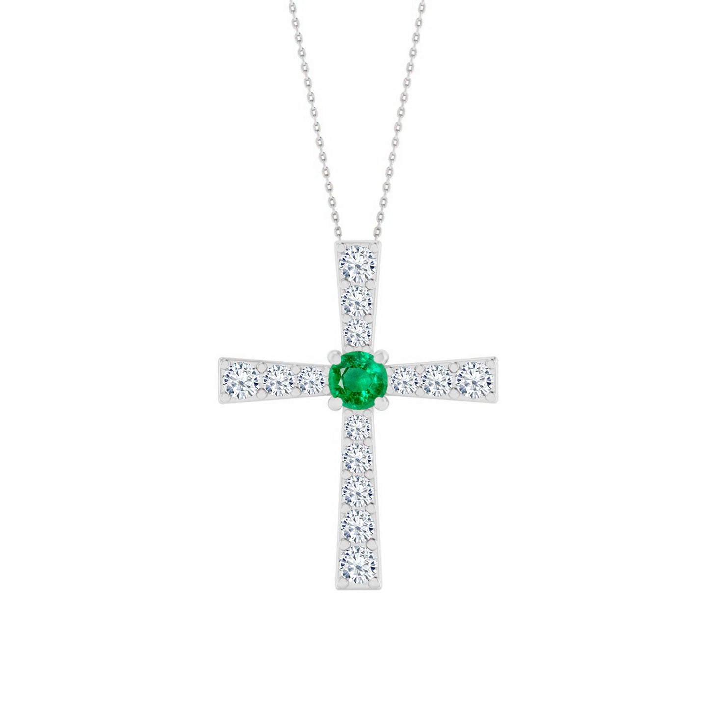 Cross Pendant | Sterling Silver Birthstone Necklace | Diamond Accent | Adjustable Chain | 15 Gemstone Choices