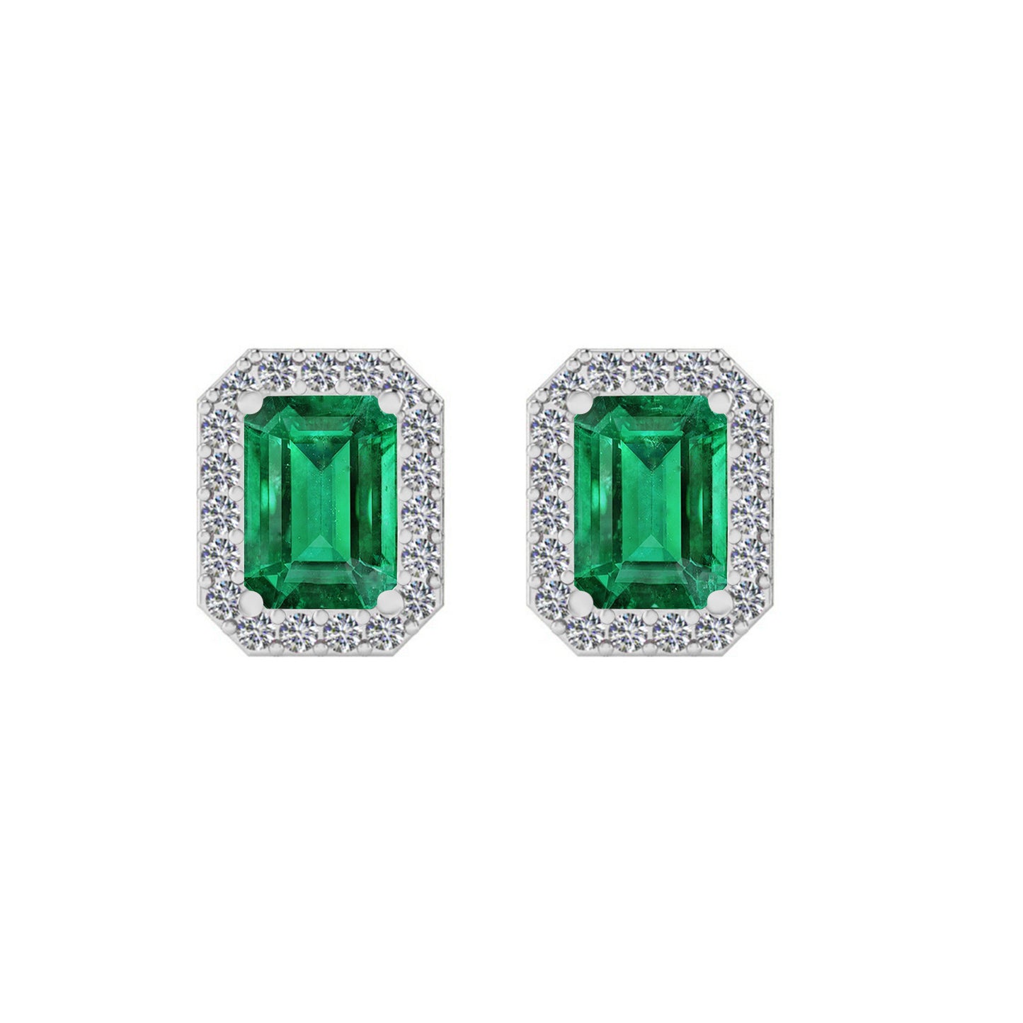 Emerald Cut Halo Stud Earrings | 925 Sterling Silver Birthstone Stud Earrings | Diamond Accent Gemstone Earrings | 15 Birthstone Options | Gift for Women
