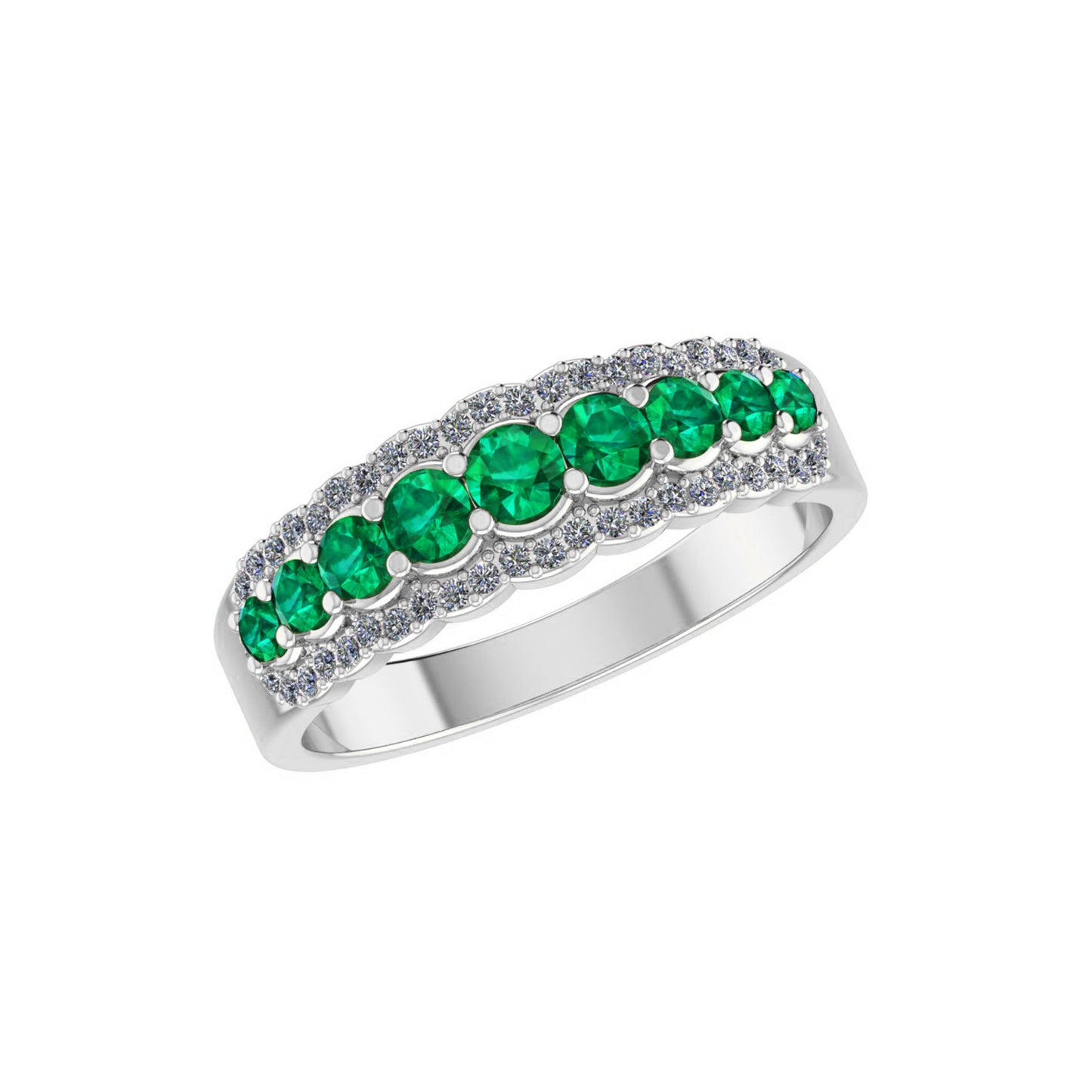 Double Halo Half Eternity Ring | Sterling Silver Birthstone Ring | Genuine Gemstone & Diamond Studded Ring | Personalized Promise Ring | Gift for Her