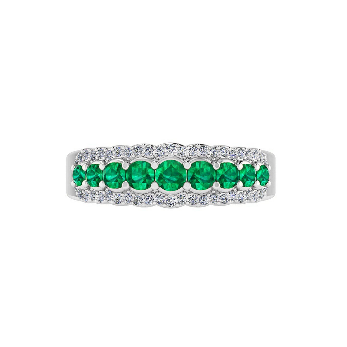 Double Halo Half Eternity Ring | Sterling Silver Birthstone Ring | Genuine Gemstone & Diamond Studded Ring | Personalized Promise Ring | Gift for Her