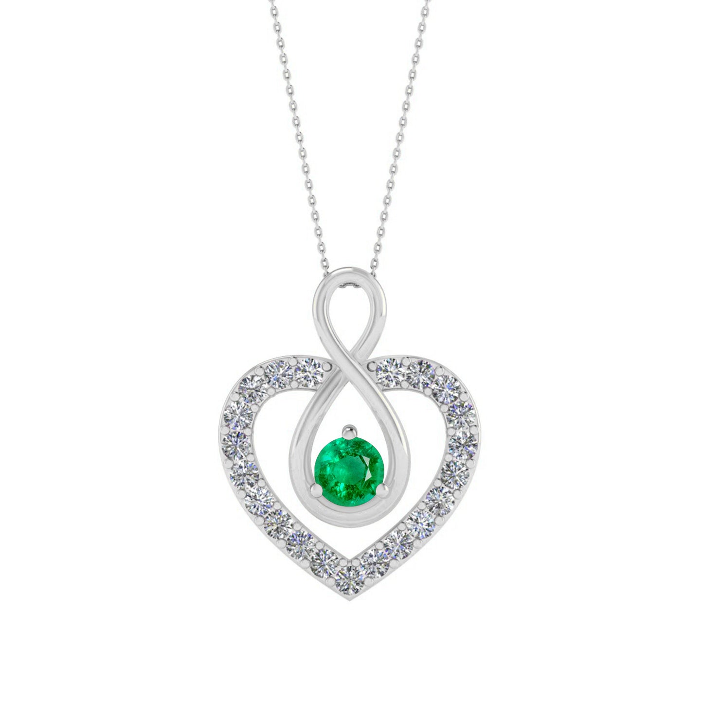 Infinity Heart Pendant | Sterling Silver Birthstone Necklace | Diamond Accent | Adjustable Chain | 15 Gemstone Choices