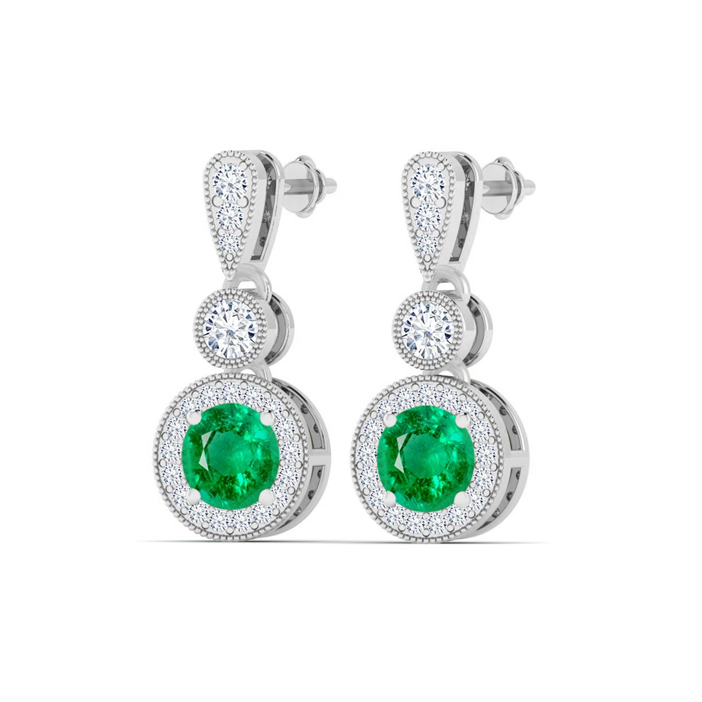 Three-Tier Halo Drop Earrings | 925 Sterling Silver Birthstone Stud Earrings | Diamond Accent Gemstone Earrings | 15 Birthstone Options | Gift for Women