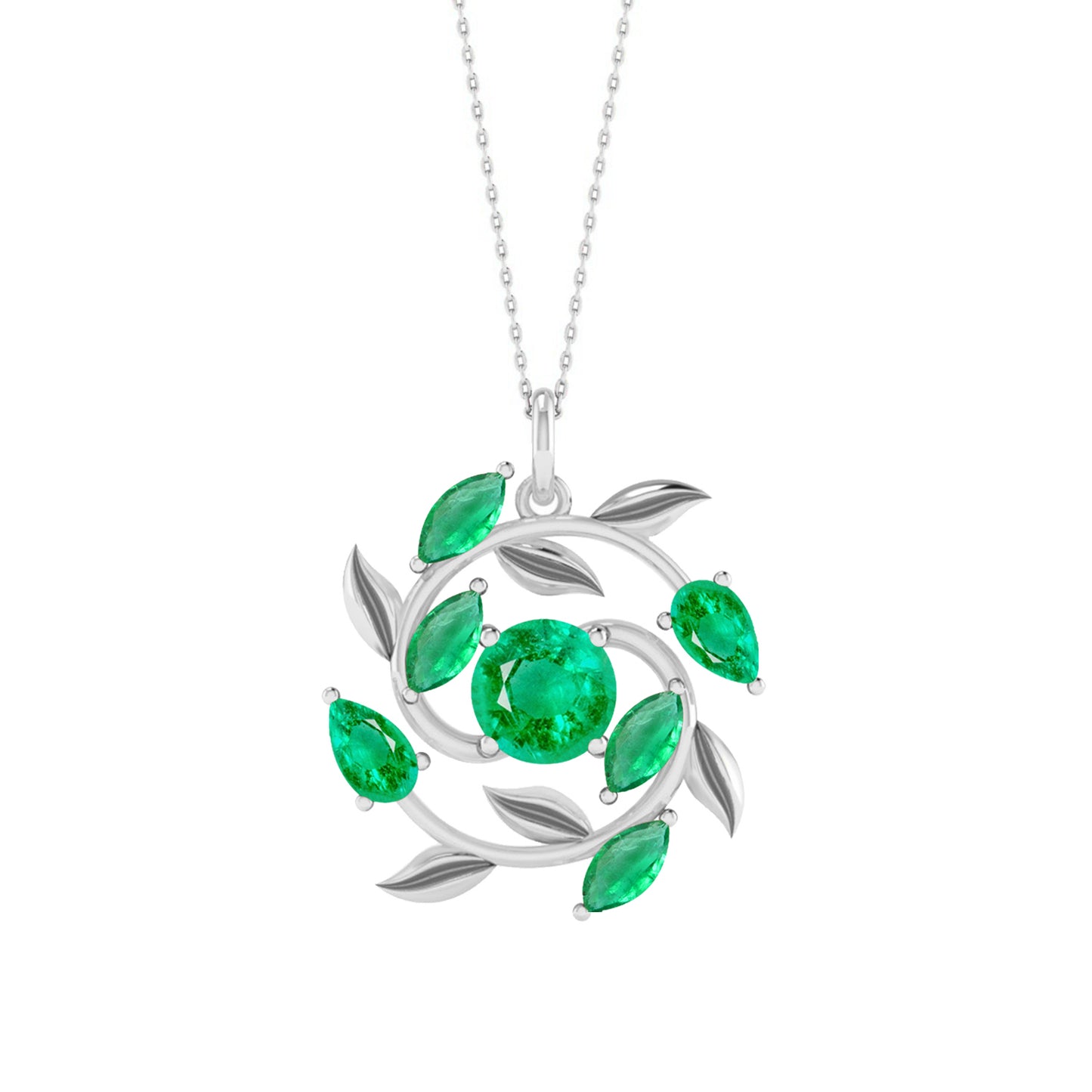 Floral Vine Style Gemstone Pendant | Sterling Silver Birthstone Necklace | Adjustable Chain | 15 Gemstone Choices | Personalized Gemstone Pendant