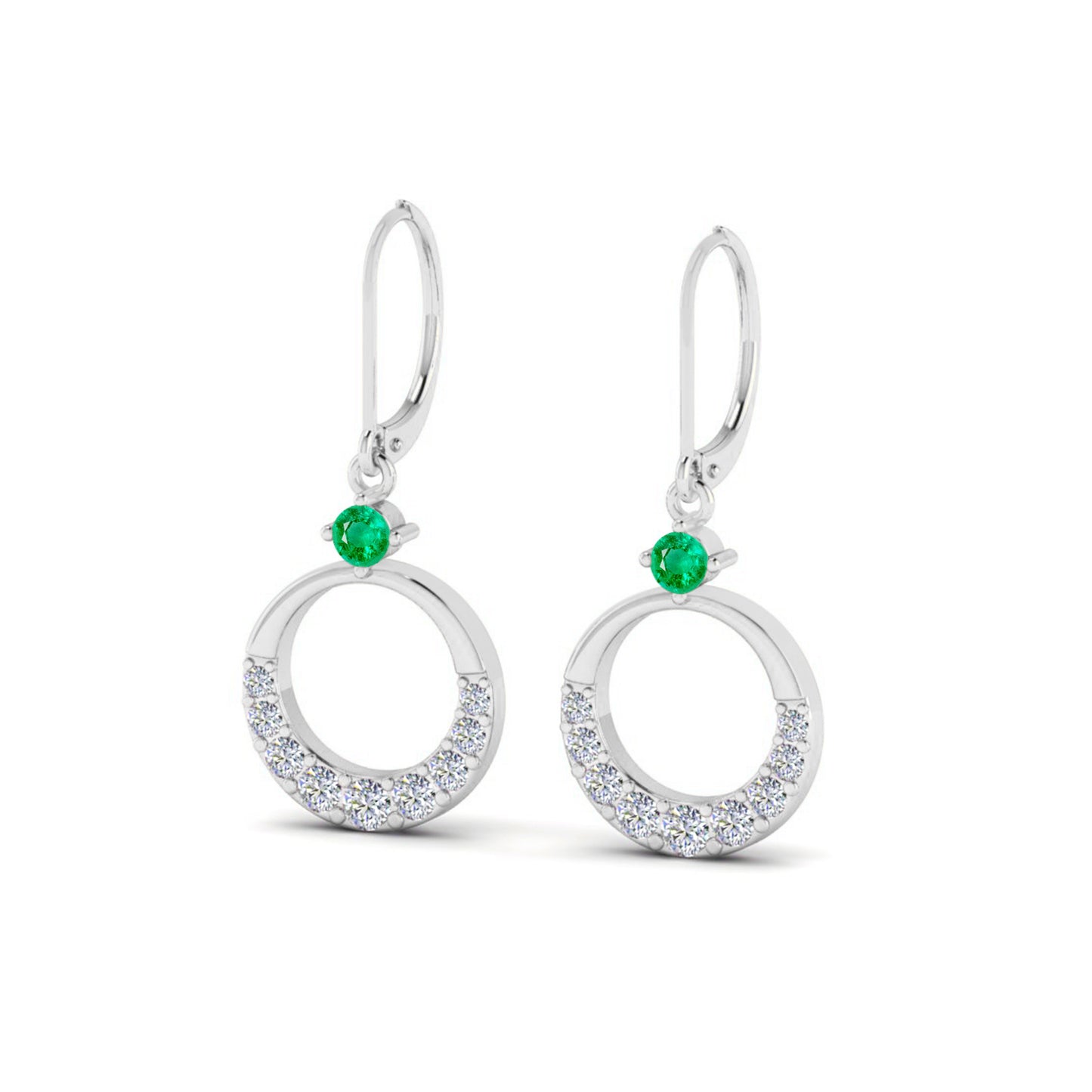 Open Circle Lever back Drop Earrings | 925 Sterling Silver Birthstone Stud Earrings | Diamond Accent Gemstone Earrings | 15 Birthstone Options | Gift for Women