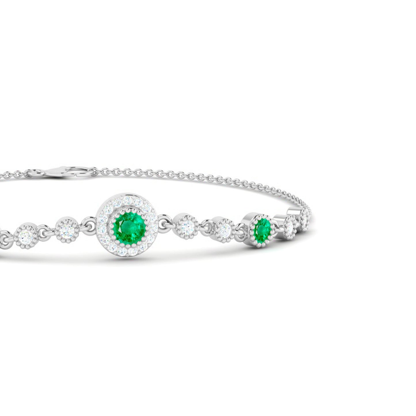 Halo Station Bracelet | Sterling Silver Birthstone Bracelet | Adjustable Chain | 15 Gemstone Choices | Personalized Gemstone Bracelet
