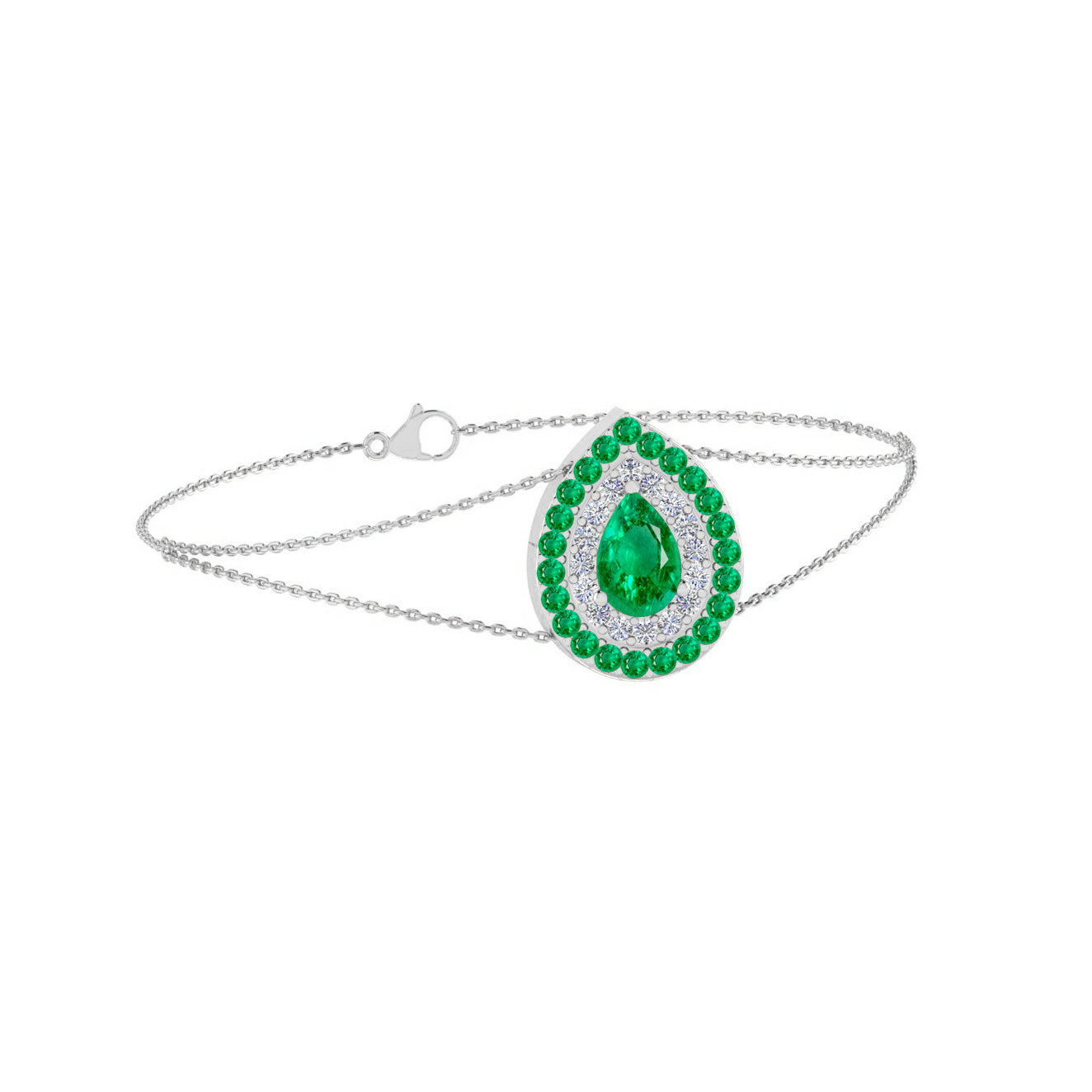 Pear Double Halo Jewelry Component | Sterling Silver Birthstone Bracelet | Adjustable Chain | 15 Gemstone Choices | Personalized Gemstone Bracelet