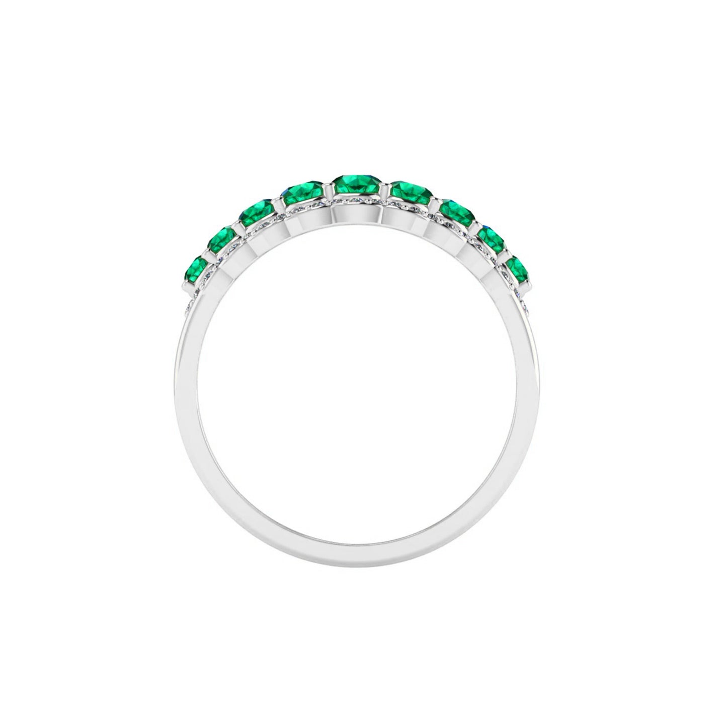 Double Halo Half Eternity Ring | Sterling Silver Birthstone Ring | Genuine Gemstone & Diamond Studded Ring | Personalized Promise Ring | Gift for Her