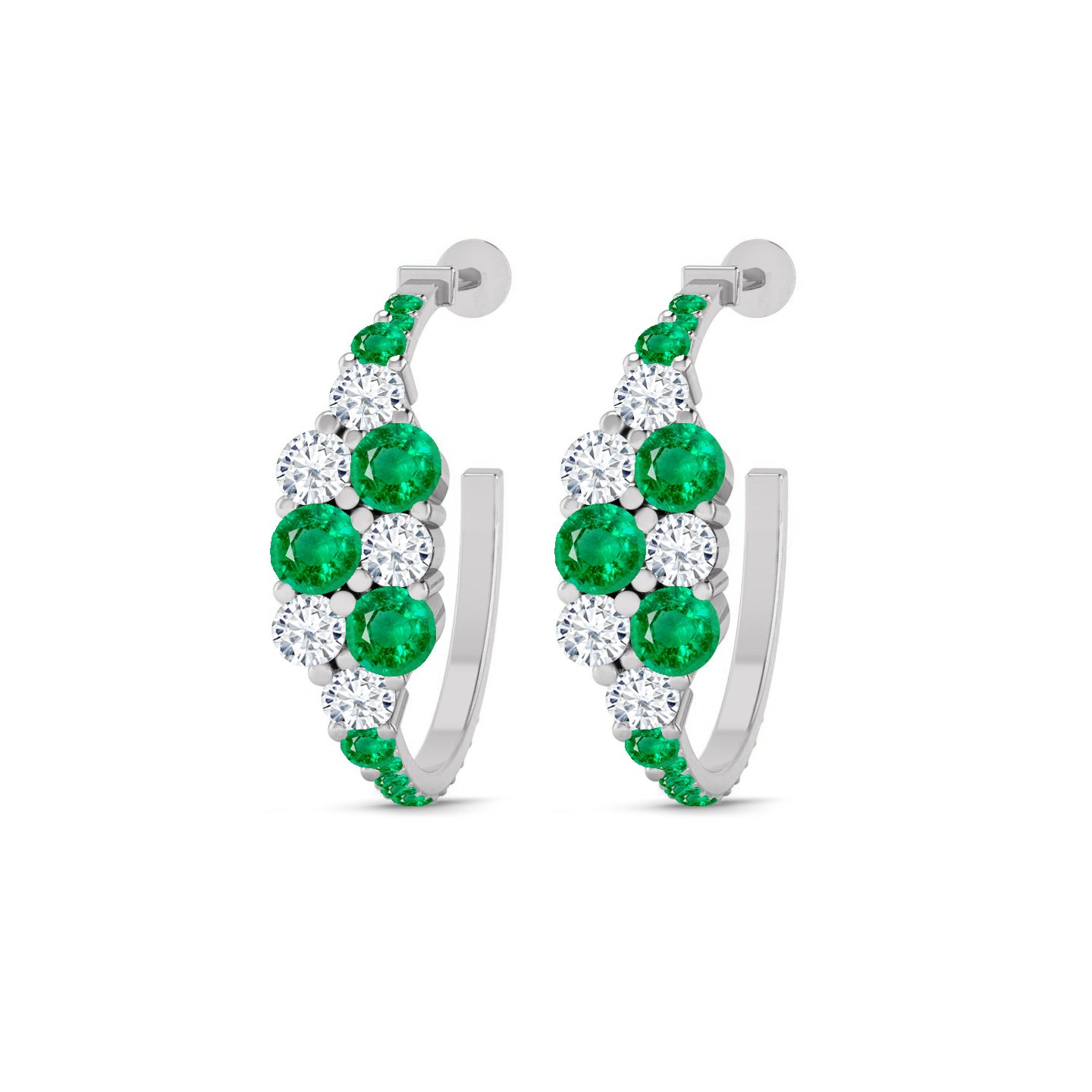 Gemstone Cluster Huggie Hoop Earrings | 925 Sterling Silver Birthstone Stud Earrings | Diamond Accent Gemstone Earrings | 15 Birthstone Options | Gift for Women