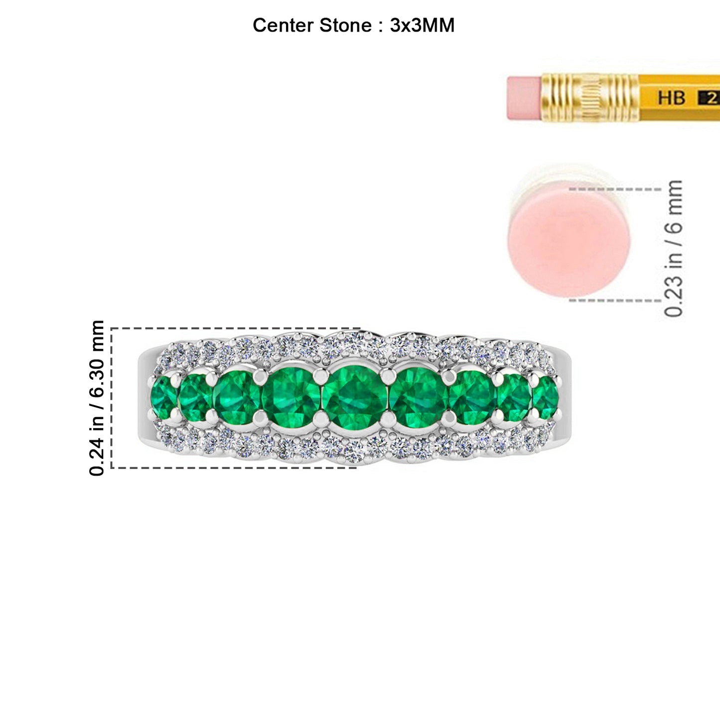 Double Halo Half Eternity Ring | Sterling Silver Birthstone Ring | Genuine Gemstone & Diamond Studded Ring | Personalized Promise Ring | Gift for Her