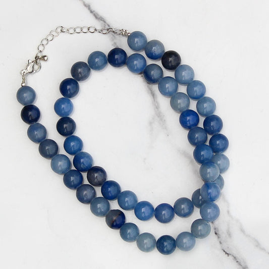 Genuine Blue Aventurine Beads Necklace / Handcrafted Adjustable Mala Necklace / 8 MM Round Smooth Beaded Necklace Jewelry For Her - AS & JG
