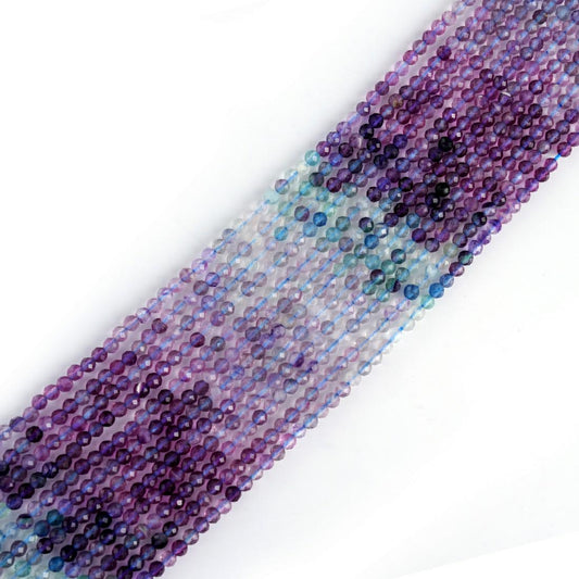 Natural Fluorite Shaded Gemstone Round Micro Faceted Beads String 15.5 Inches Long 2/3/4/6 MM for Jewelry Making and Crafting - AS & JG