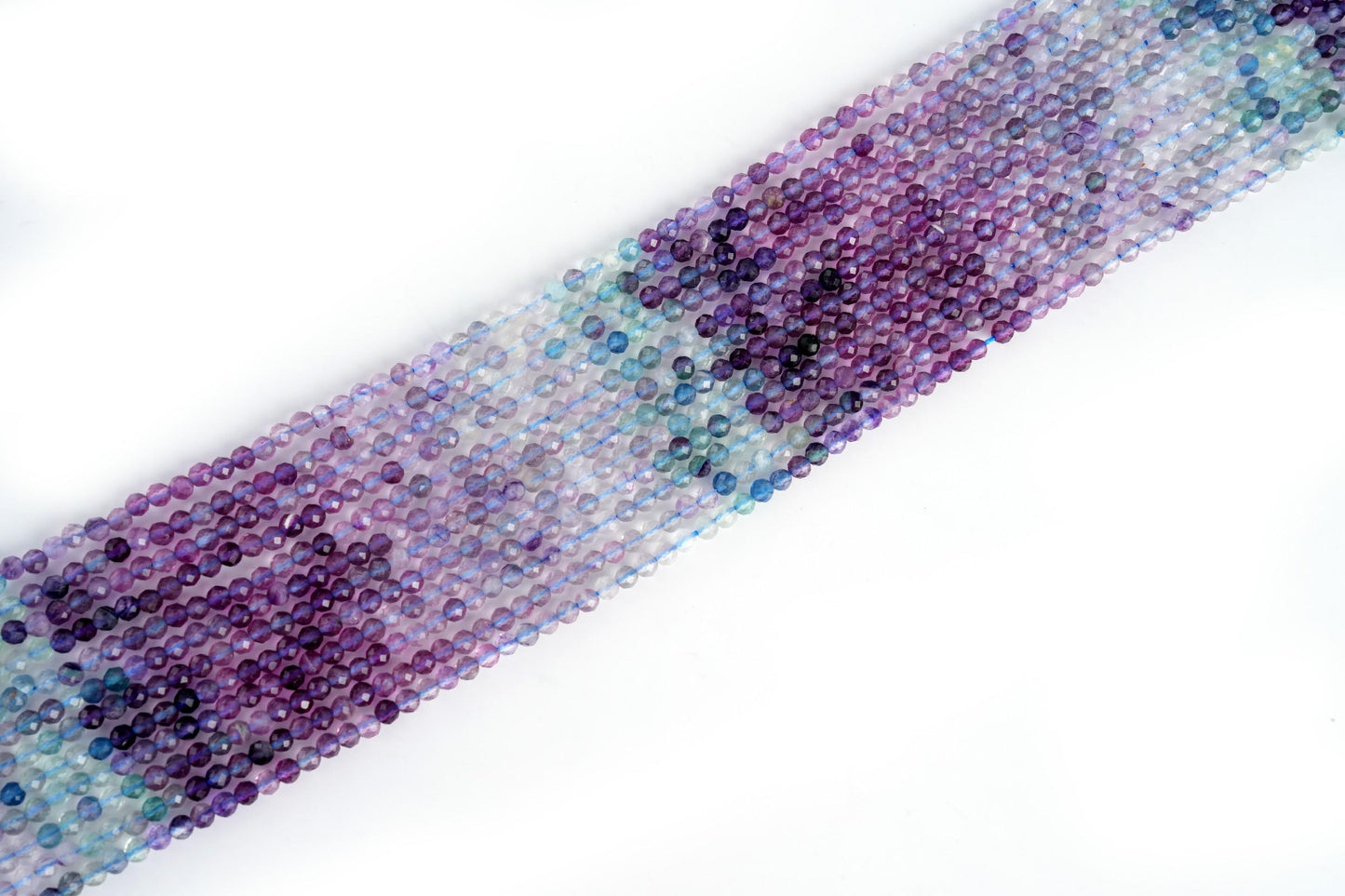 Natural Fluorite Shaded Gemstone Round Micro Faceted Beads String 15.5 Inches Long 2/3/4/6 MM for Jewelry Making and Crafting - AS & JG