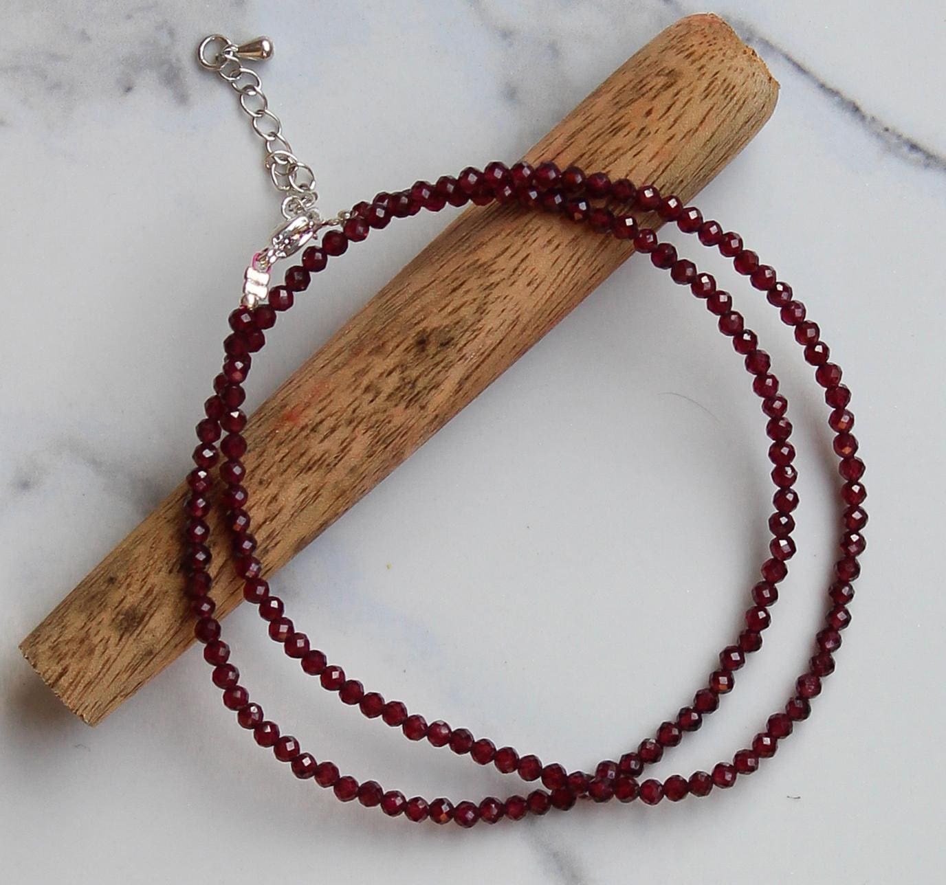 Genuine Red Garnet Beads Necklace / Layering Necklace, Dainty Beaded Necklace, Beaded Necklace, Boho Necklace, Gift for Her, Birthday Gift