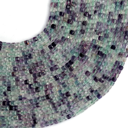 Natural Multi Fluorite Gemstone Cube/Box Micro Faceted Beads String 15.5 Inches Long 2/3/4/6 MM for Jewelry Making and Crafting - AS & JG