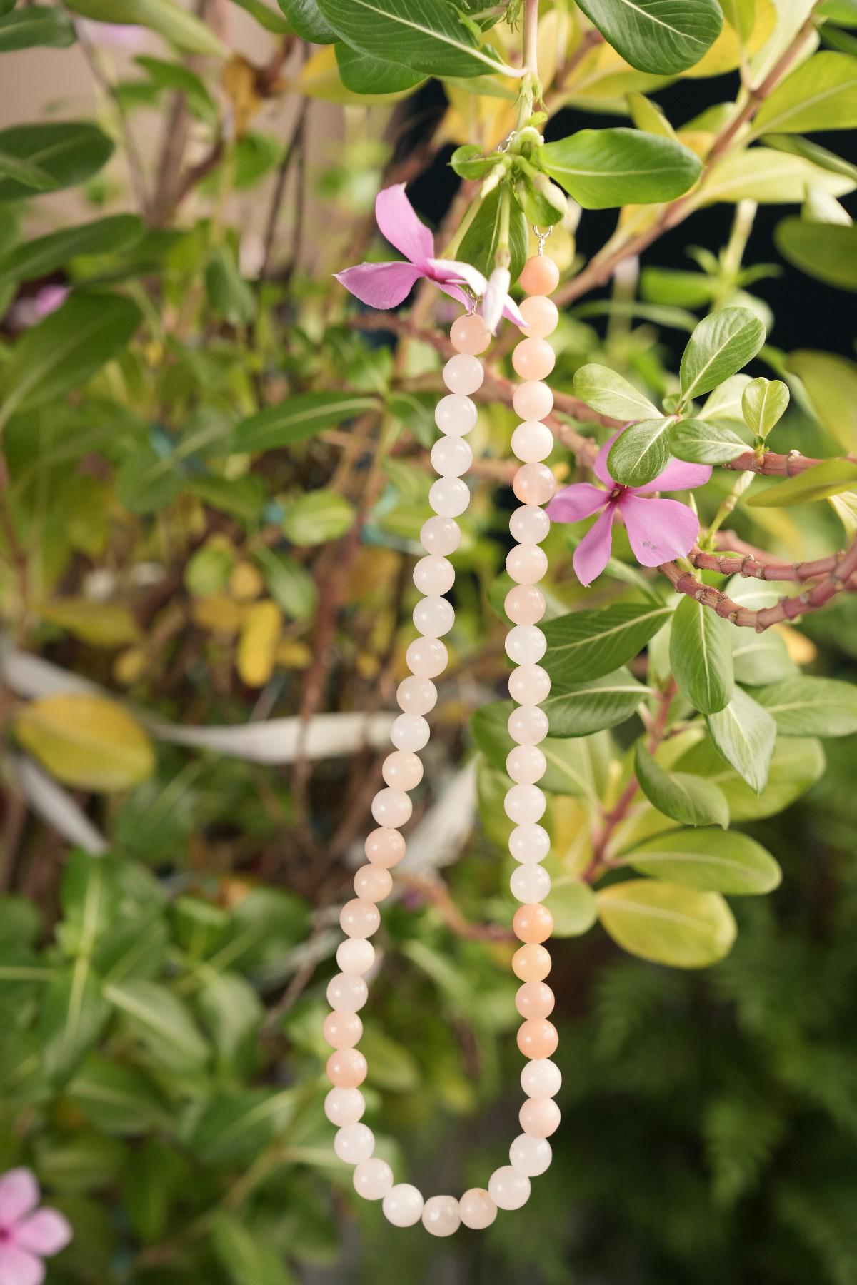 Genuine Peach Aventurine Beads Necklace / Handcrafted Adjustable Mala Necklace / 8 MM Round Smooth Beaded Necklace Jewelry For Her - AS & JG
