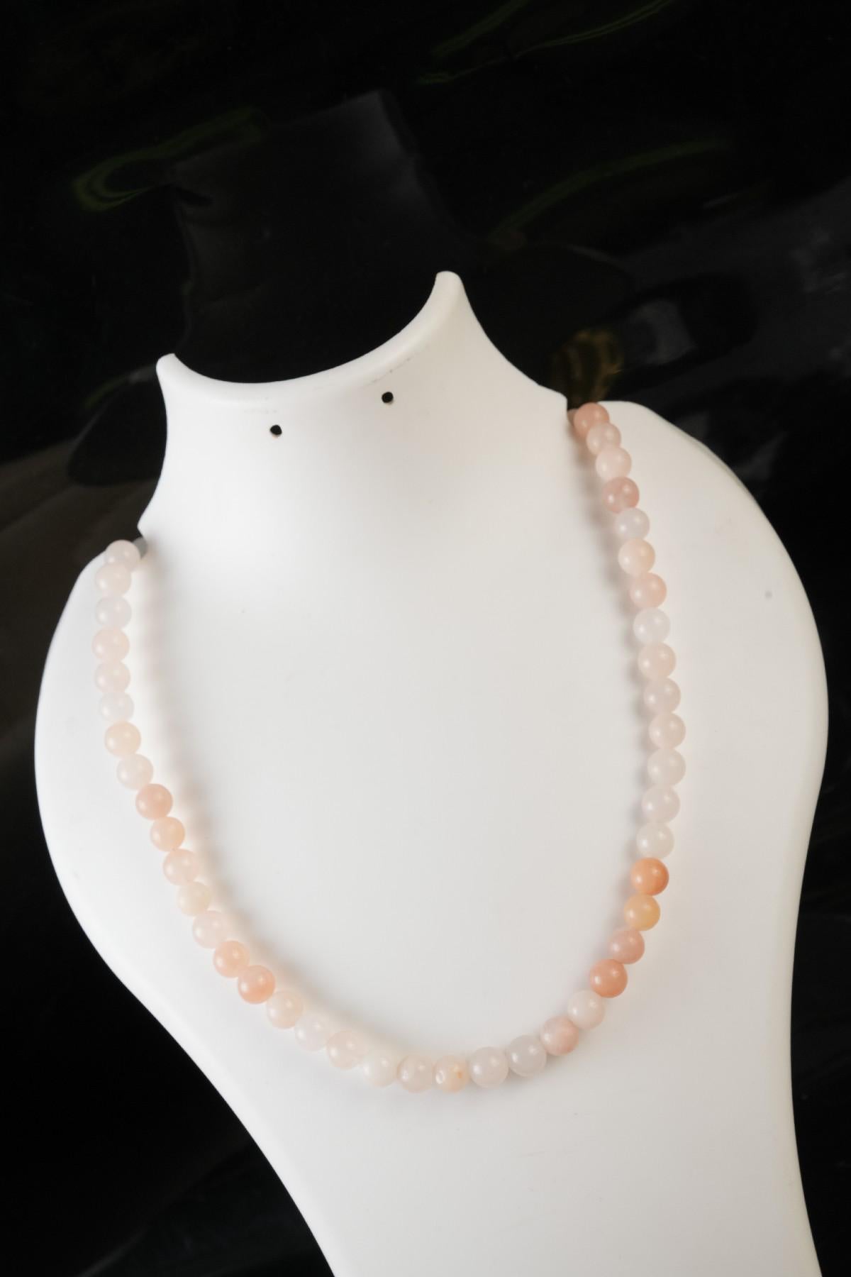Genuine Peach Aventurine Beads Necklace / Handcrafted Adjustable Mala Necklace / 8 MM Round Smooth Beaded Necklace Jewelry For Her - AS & JG