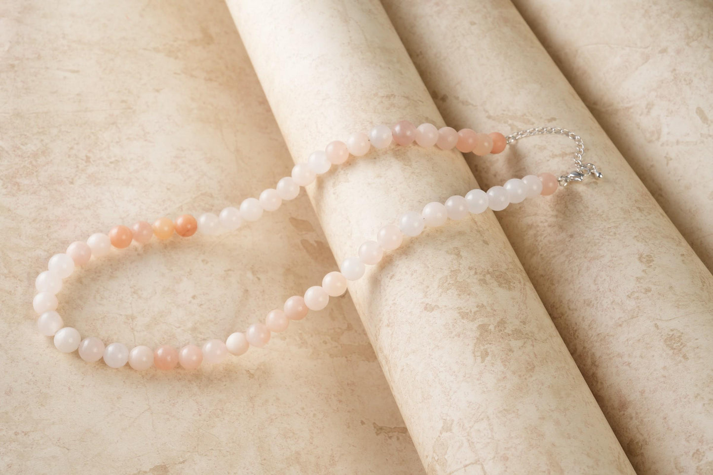 Genuine Peach Aventurine Beads Necklace / Handcrafted Adjustable Mala Necklace / 8 MM Round Smooth Beaded Necklace Jewelry For Her - AS & JG